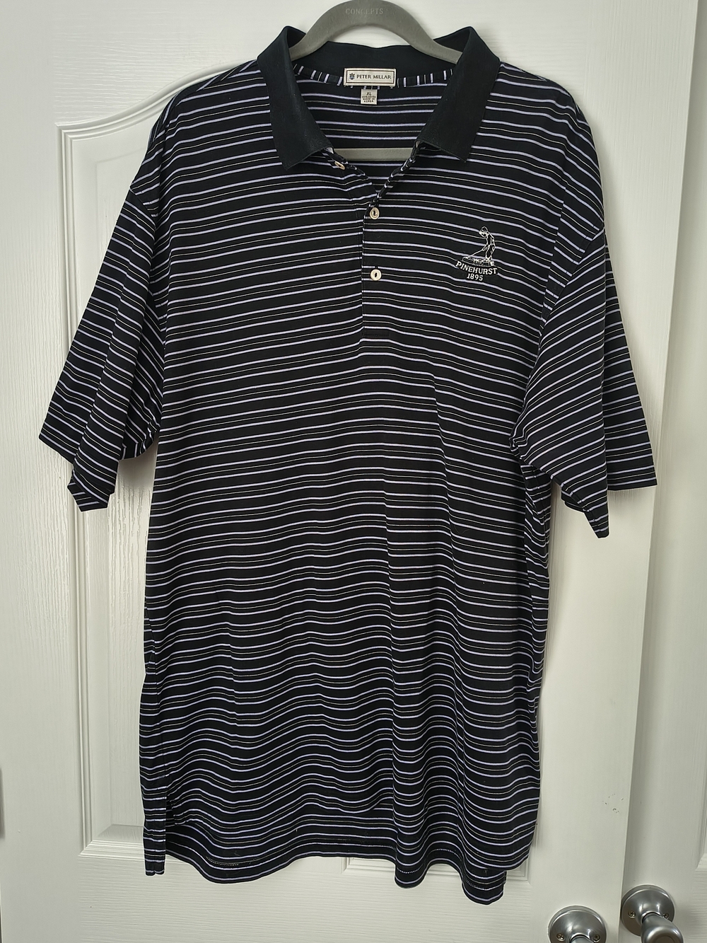 Peter Millar Pinehurst Golf Polo Shirt Men's Size XL Black Striped 100% Cotton